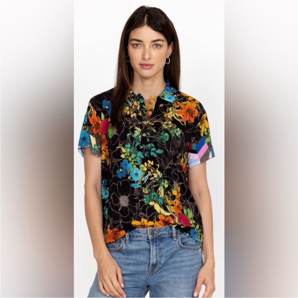 Johnny Was Nero Sequence Short Sleeve Polo Top